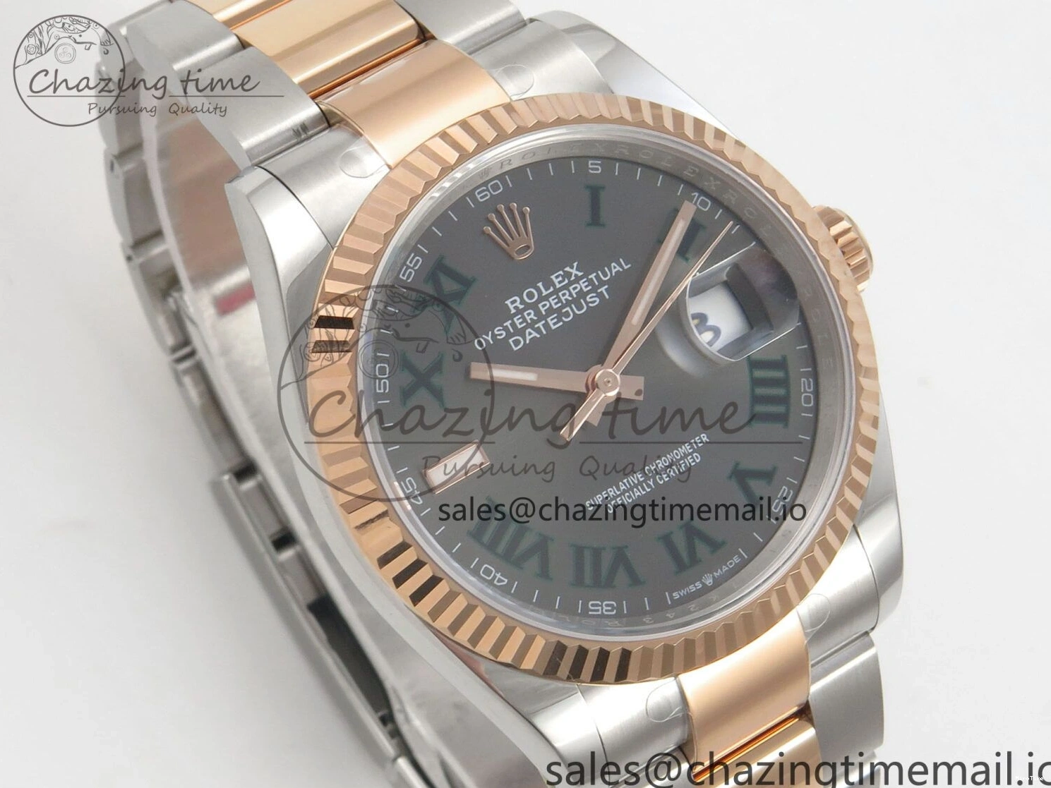 MiroTime 0407 DateJust 36 SS RG ARF 1:1 Best Edition 904L Steel Gray Dial Green Roman on Oyster Bracelet SH Affordable 73